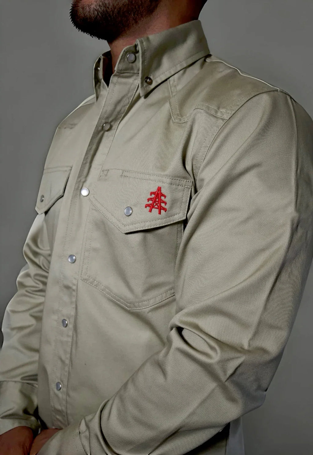 FR Western Style Pearl Snap — Khaki