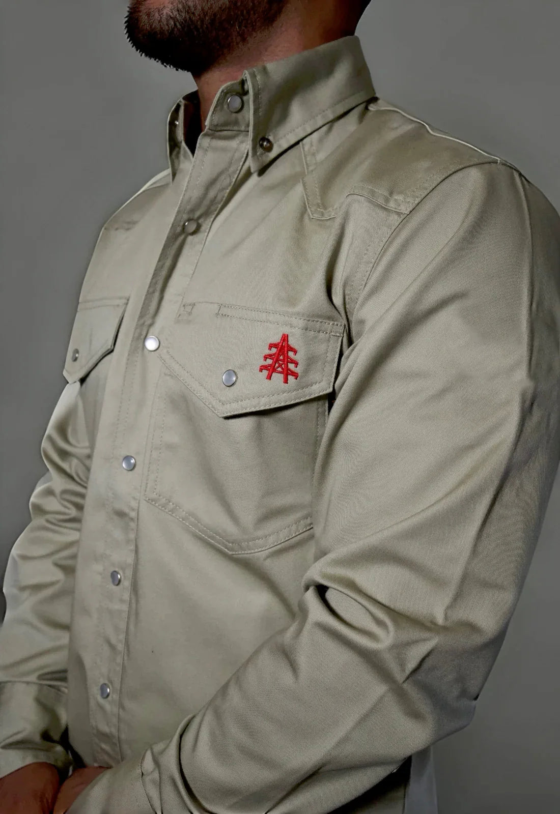 FR Western Style Pearl Snap — Khaki