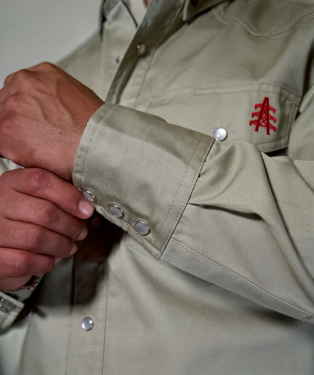 FR Western Style Pearl Snap — Khaki